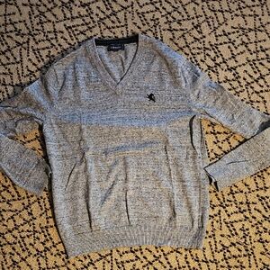 Express Men's Light Gray V-Neck Sweater.